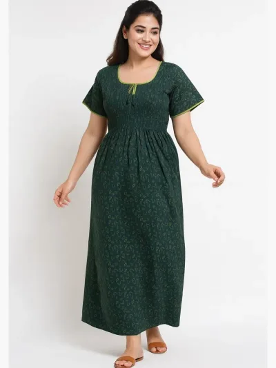 Women's Cotton Printed Nighty – Green
